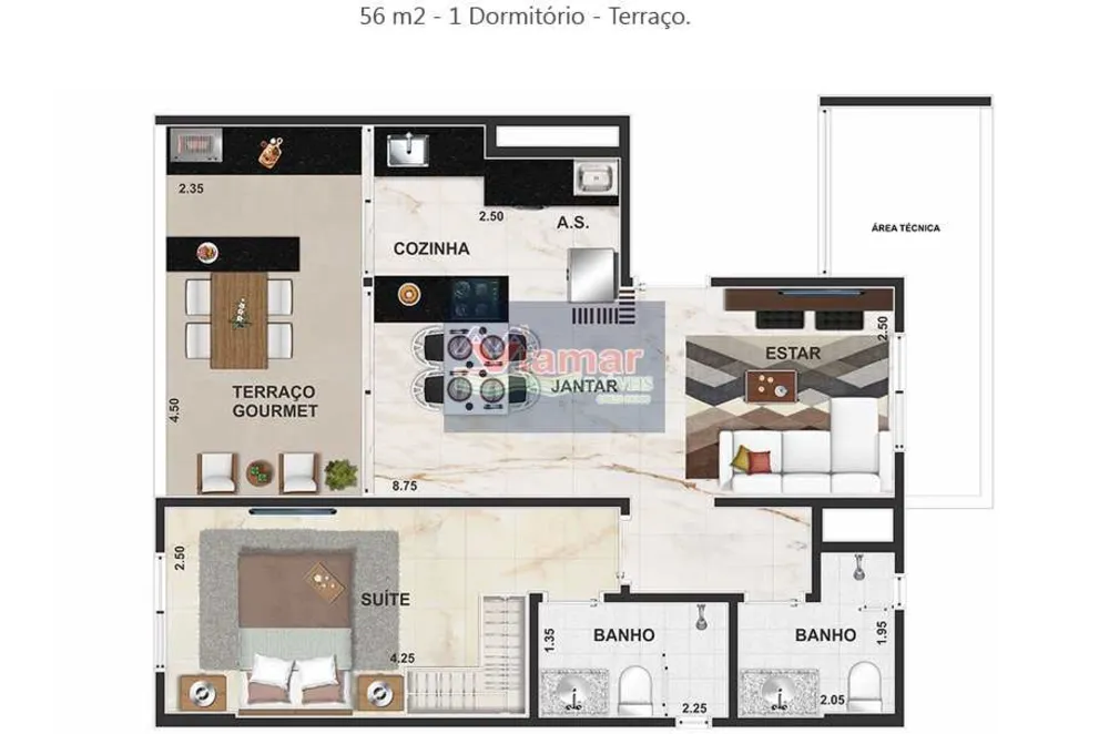 Apartamento, 2 quartos, 56 m² - Foto 1