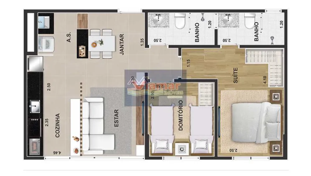 Apartamento, 2 quartos, 56 m² - Foto 2