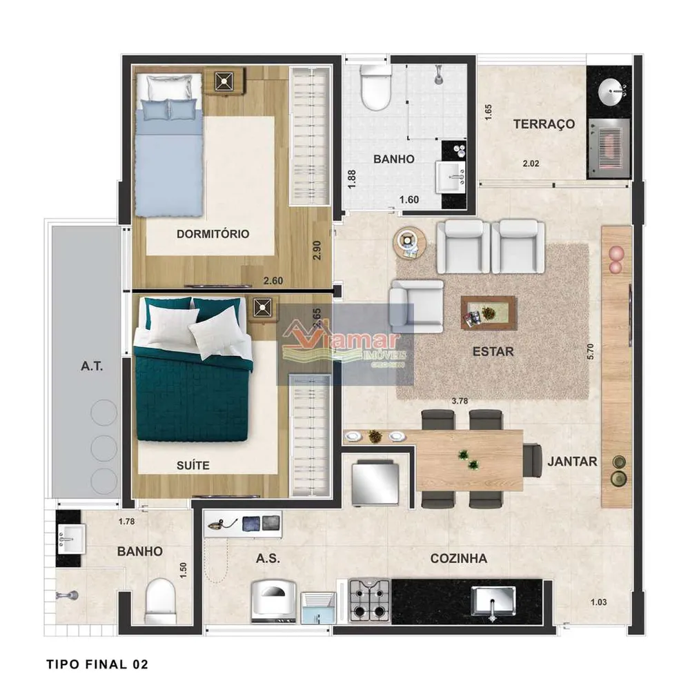 Apartamento, 2 quartos, 56 m² - Foto 2