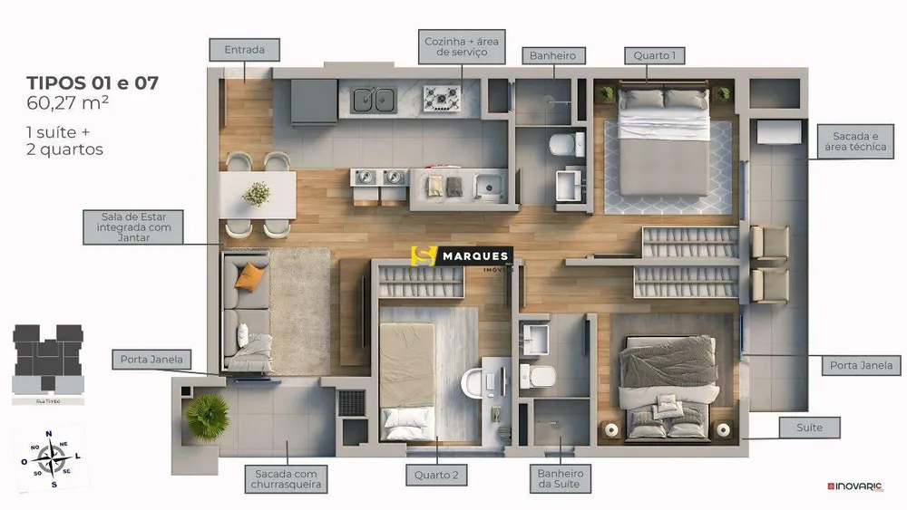 Apartamento, 2 quartos, 60 m² - Foto 3