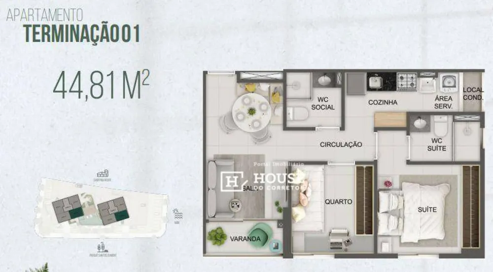 Apartamento, 2 quartos, 44 m² - Foto 1