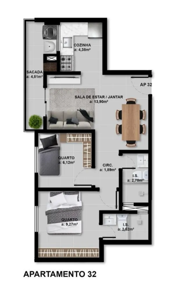 Apartamento, 3 quartos, 63 m² - Foto 4