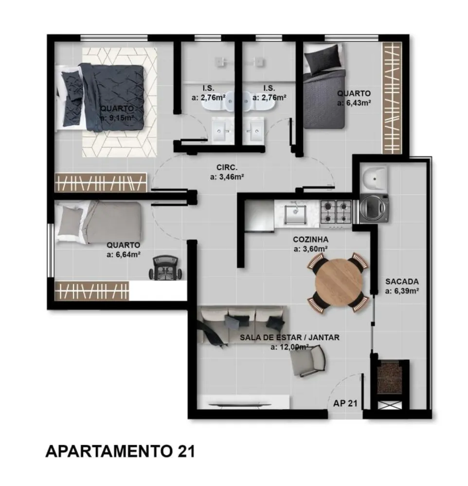 Apartamento, 3 quartos, 65 m² - Foto 4