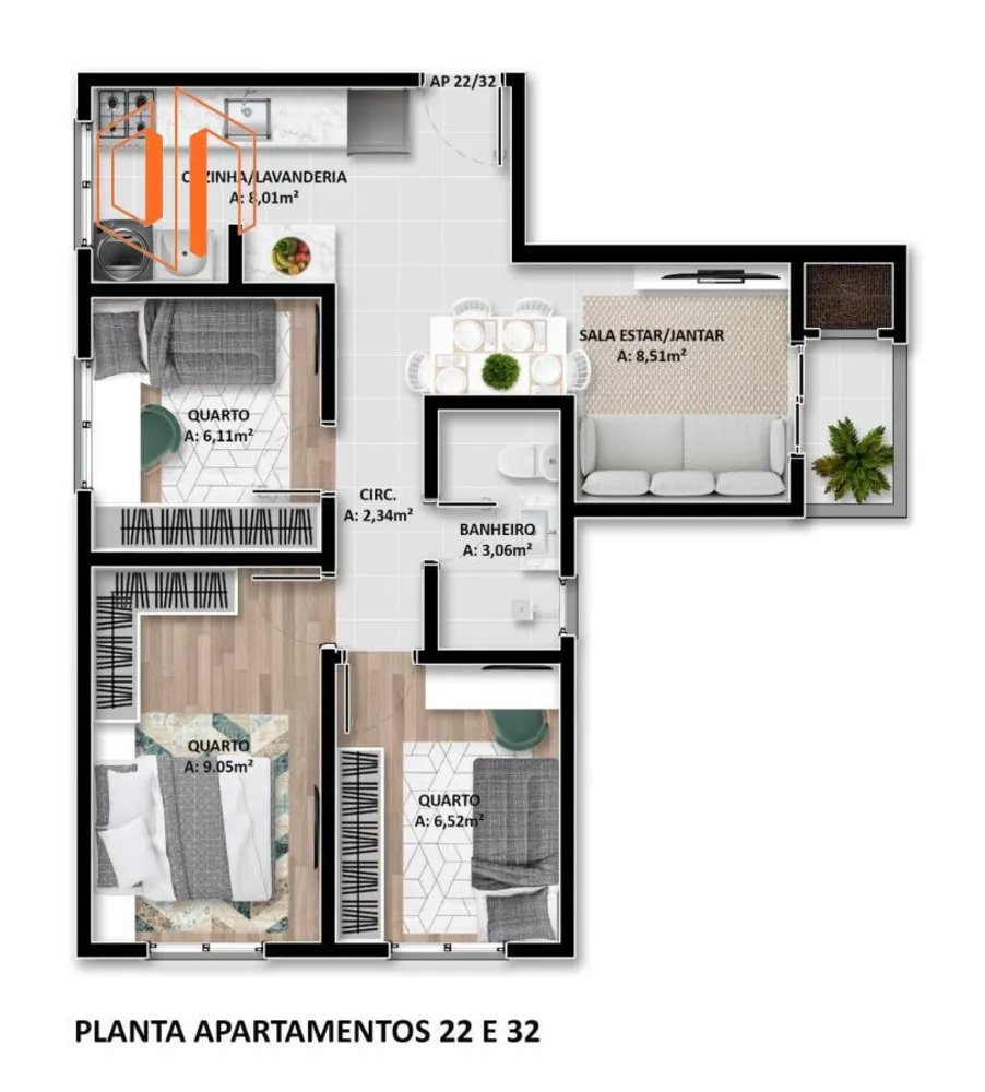 Apartamento, 3 quartos, 55 m² - Foto 12