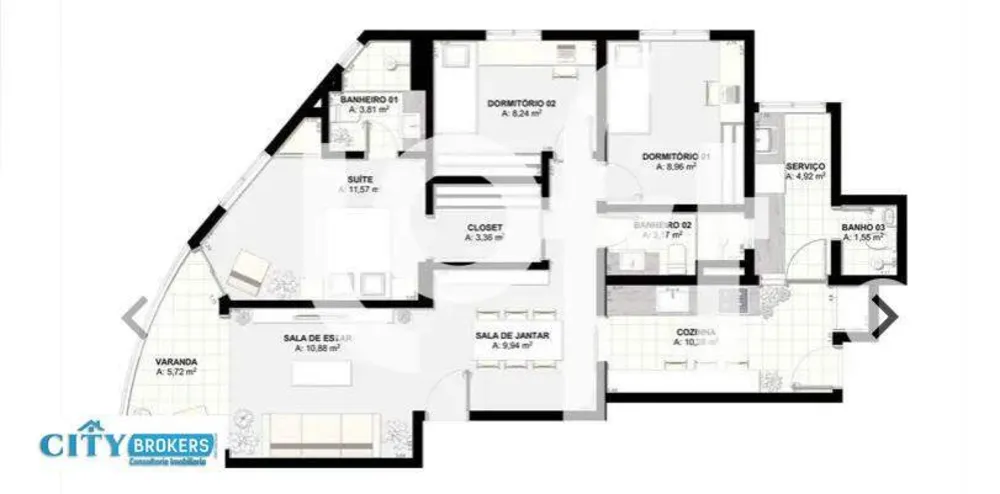 Apartamento, 3 quartos, 100 m² - Foto 2
