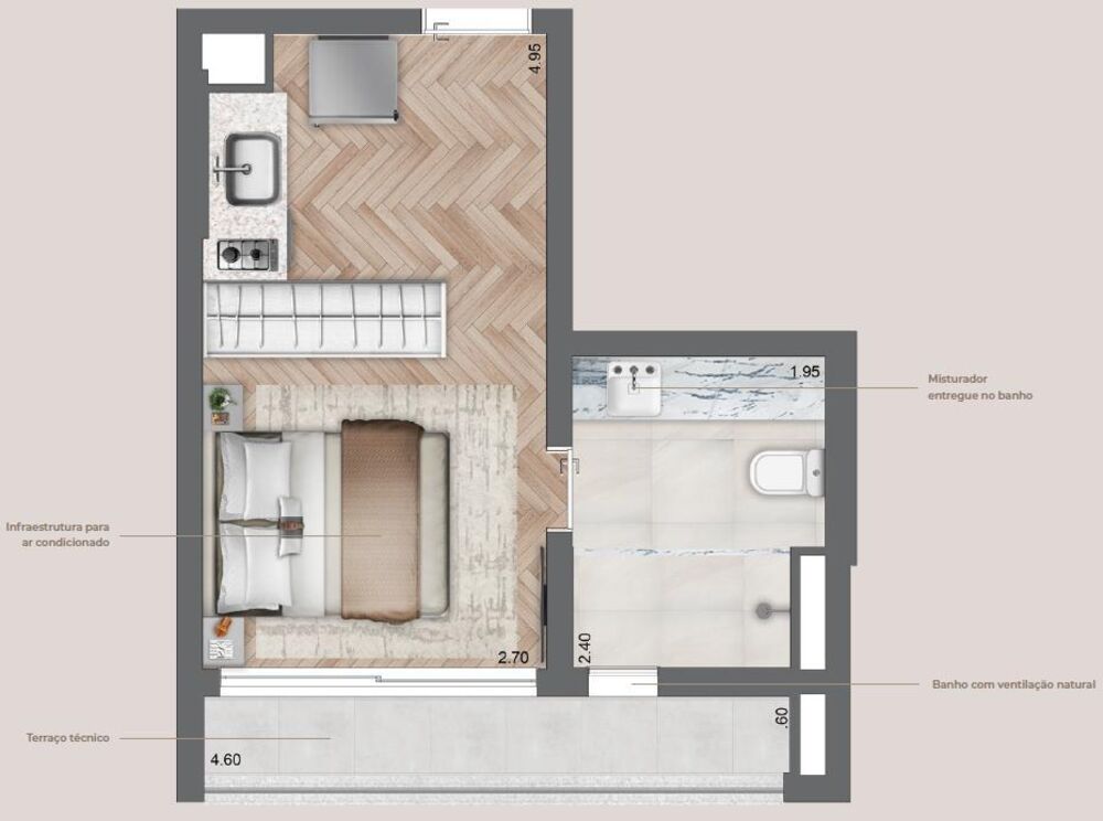 Apartamento, 1 quarto, 28 m² - Foto 3