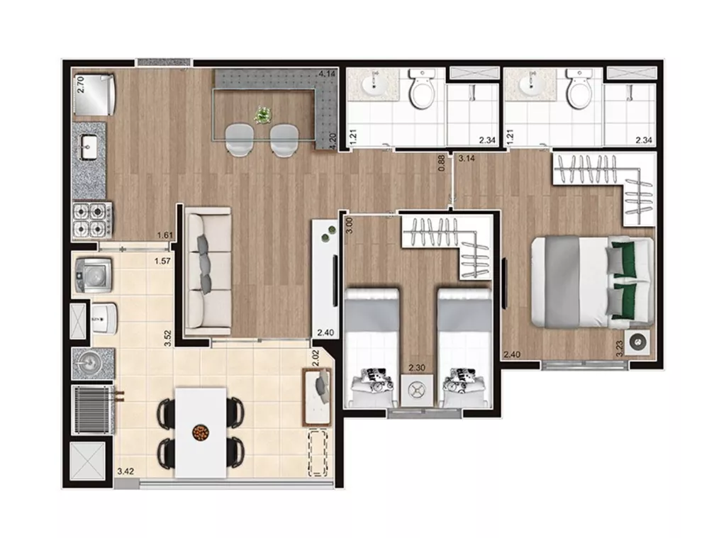 Apartamento, 2 quartos, 54 m² - Foto 2