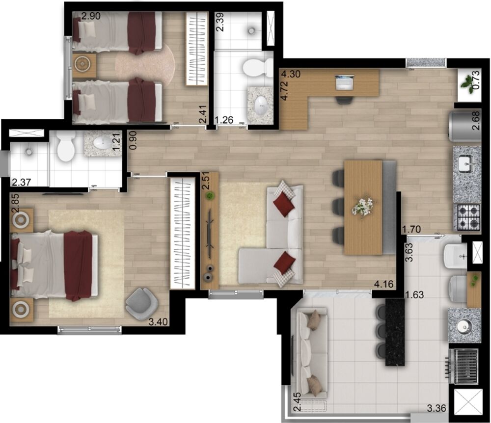 Apartamento, 2 quartos, 56 m² - Foto 8