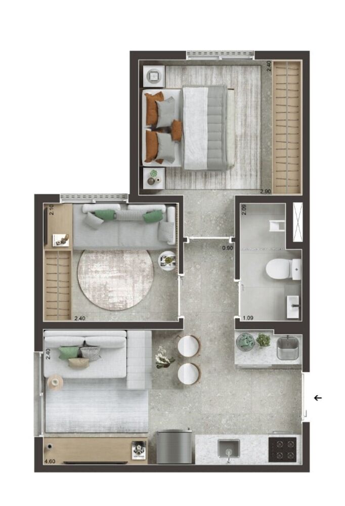 Apartamento, 2 quartos, 42 m² - Foto 3