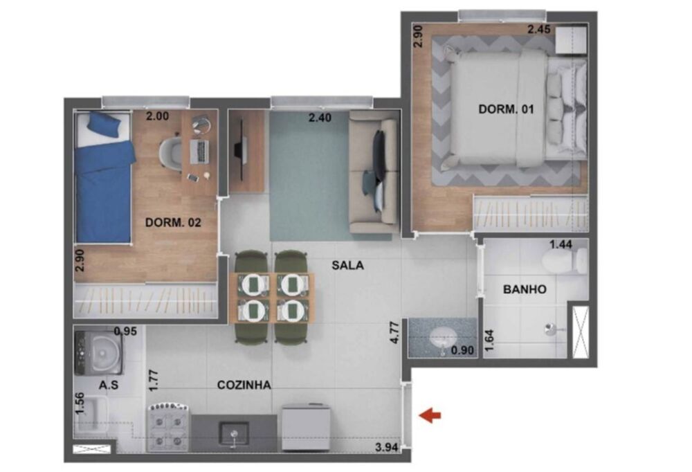Apartamento, 1 quarto, 34 m² - Foto 1