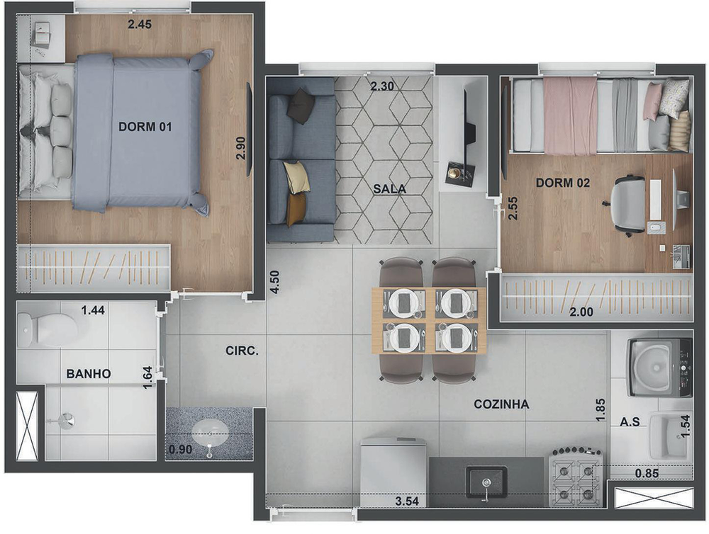 Apartamento, 2 quartos, 45 m² - Foto 1