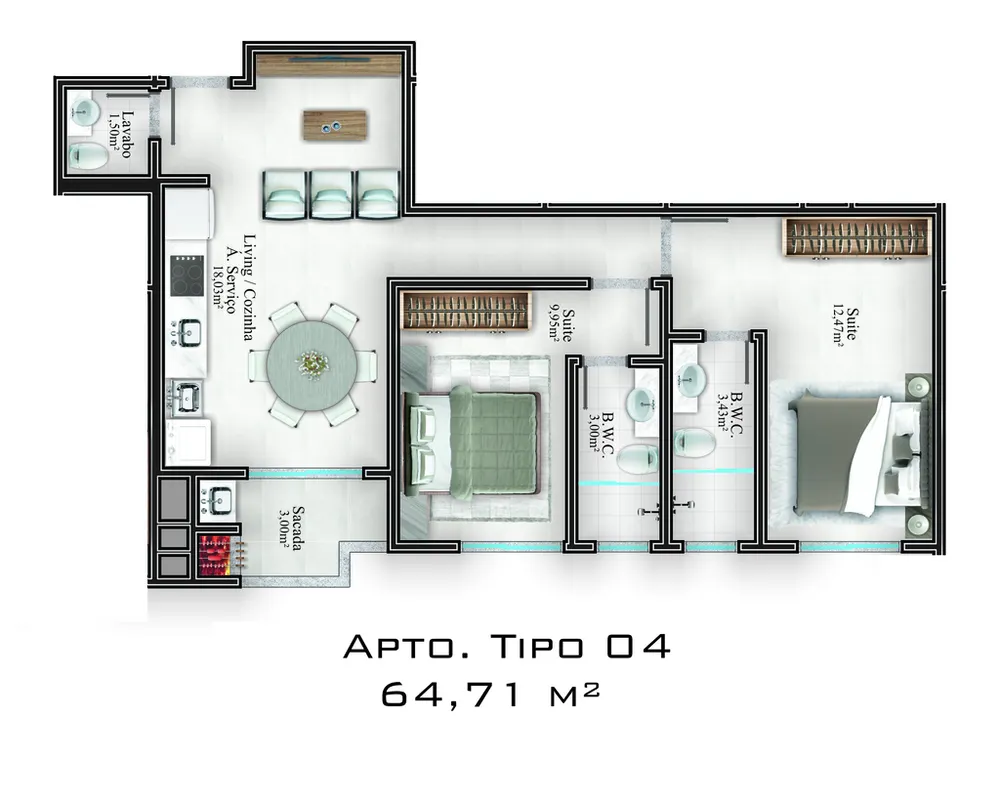 Apartamento, 2 quartos, 66 m² - Foto 2
