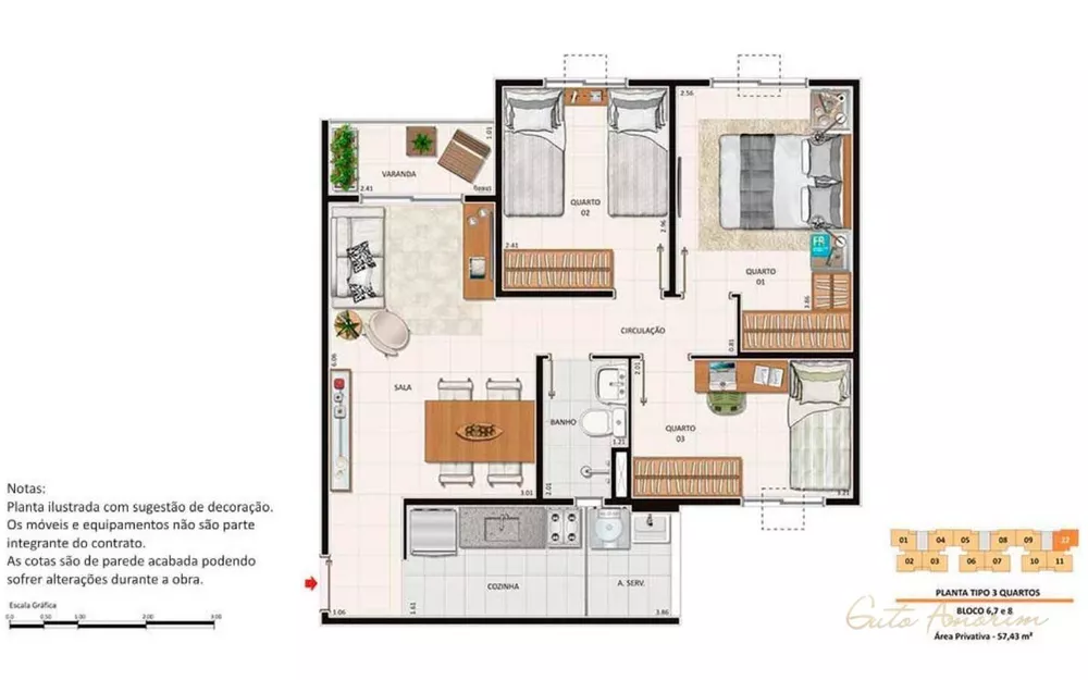 Apartamento, 3 quartos, 57 m² - Foto 12