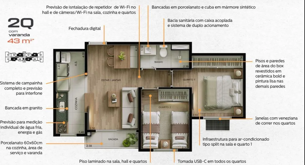 Apartamento, 2 quartos, 43 m² - Foto 10