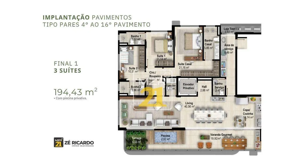 Apartamento, 3 quartos, 194 m² - Foto 1