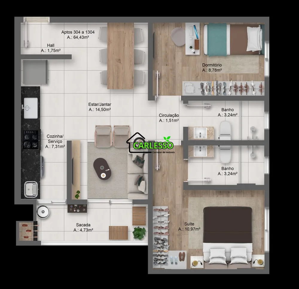 Apartamento, 2 quartos, 64 m² - Foto 12