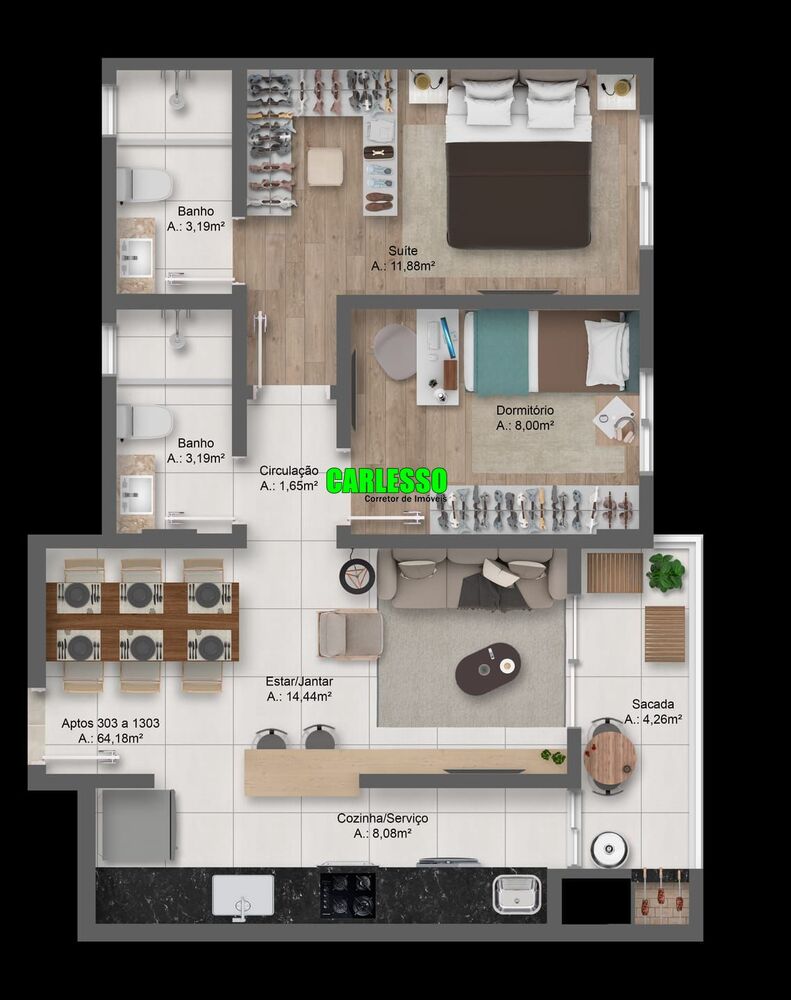 Apartamento à venda com 2 quartos, 63m² - Foto 4