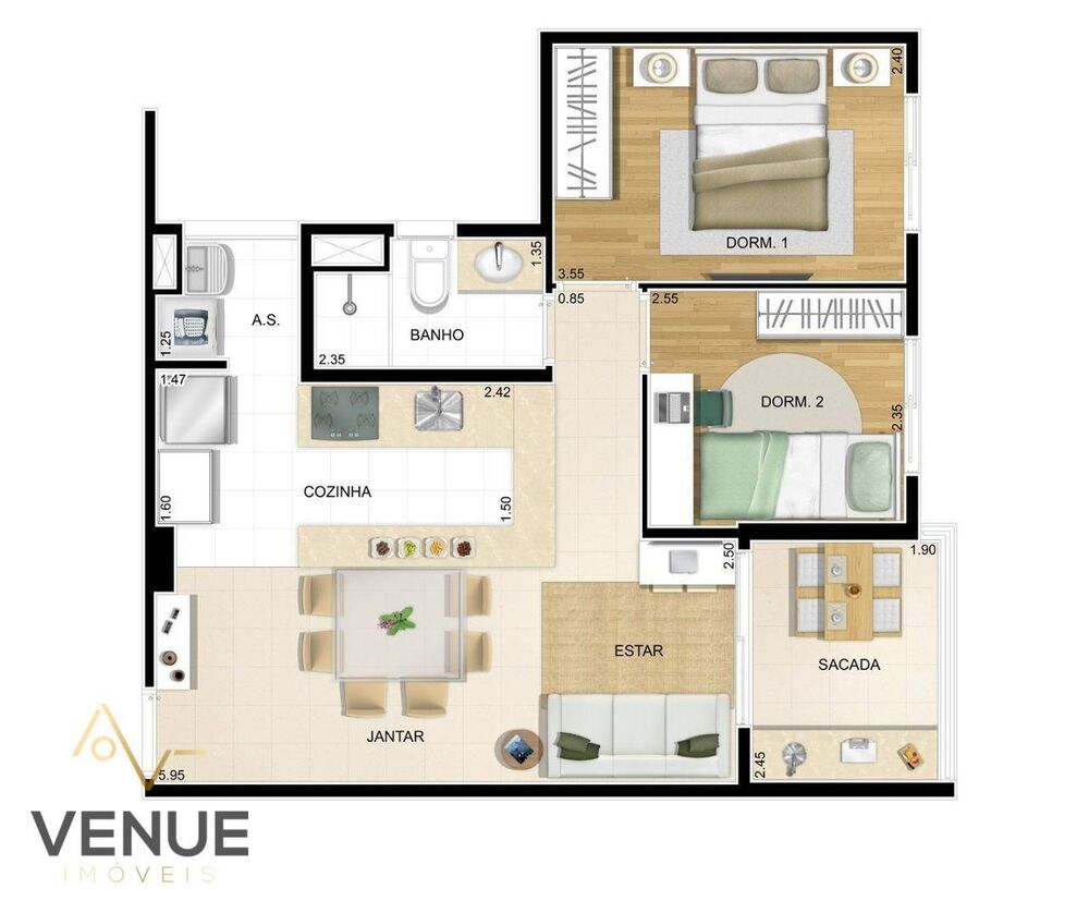 Apartamento, 2 quartos, 56 m² - Foto 1