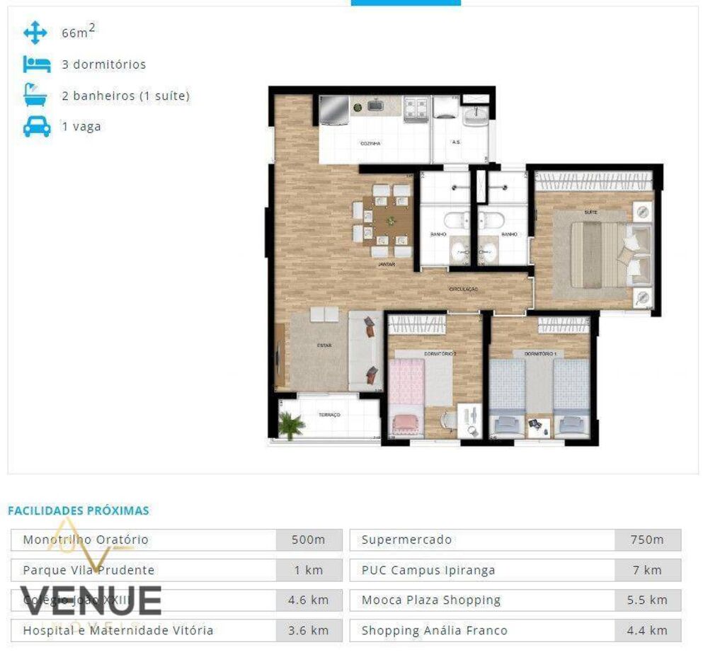 Apartamento, 3 quartos, 66 m² - Foto 1