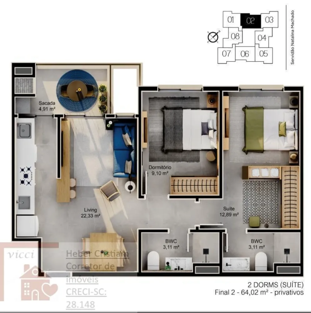 Apartamento, 2 quartos, 61 m² - Foto 2
