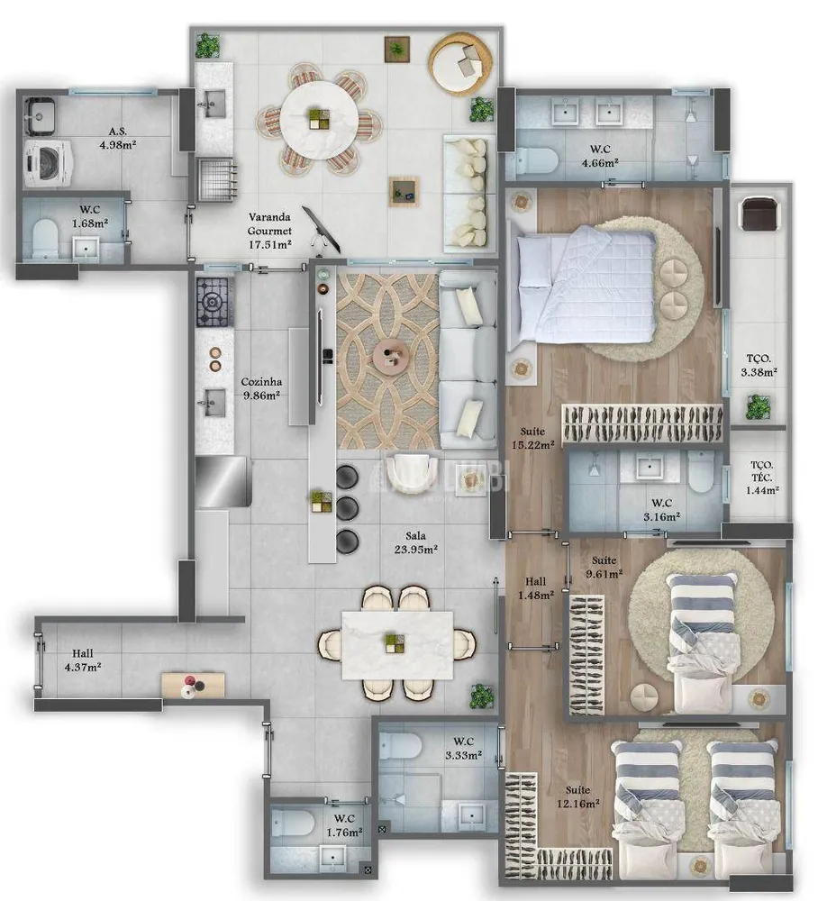 Apartamento, 3 quartos, 131 m² - Foto 2