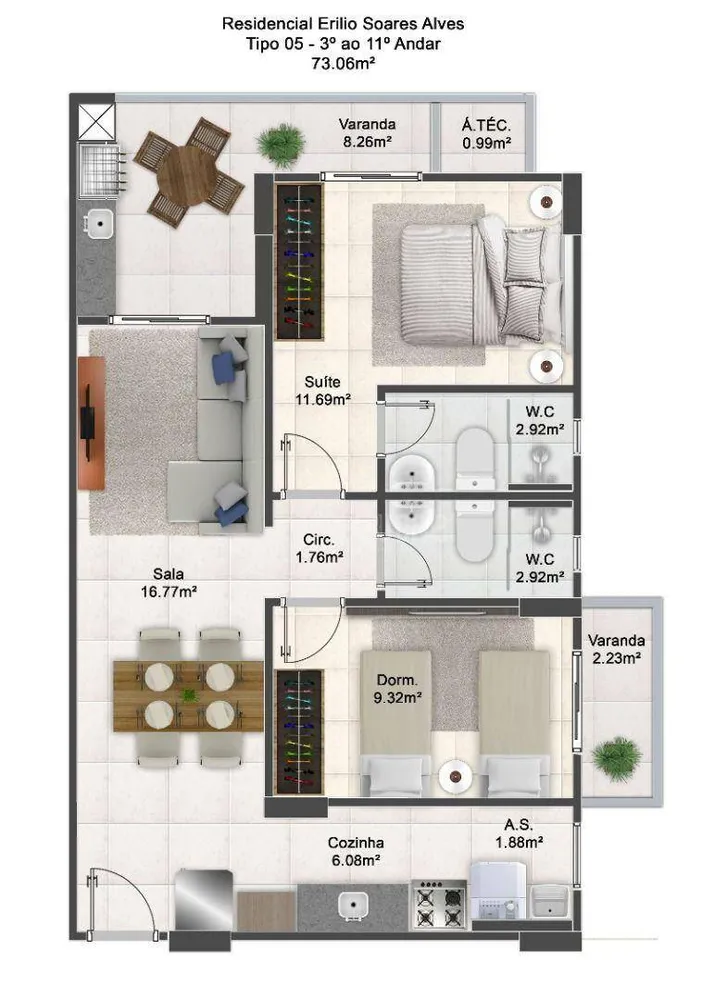 Apartamento, 2 quartos, 73 m² - Foto 1