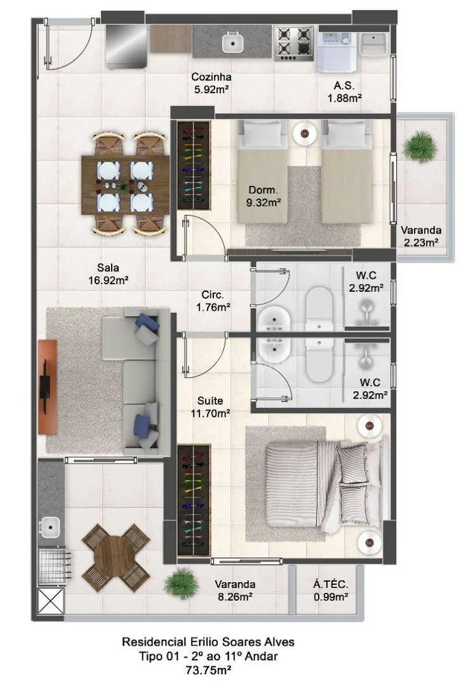 Apartamento, 2 quartos, 73 m² - Foto 1