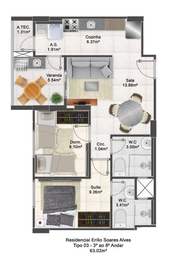Apartamento, 2 quartos, 63 m² - Foto 1