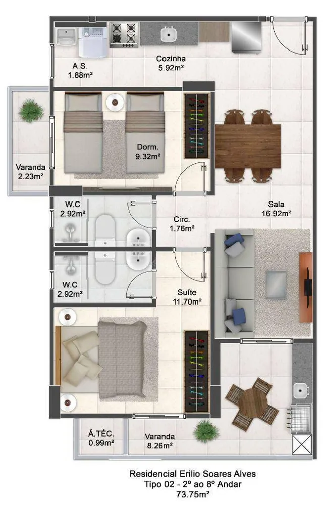 Apartamento, 2 quartos, 73 m² - Foto 1