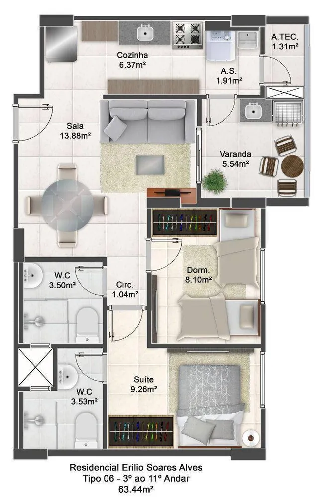 Apartamento, 2 quartos, 66 m² - Foto 1