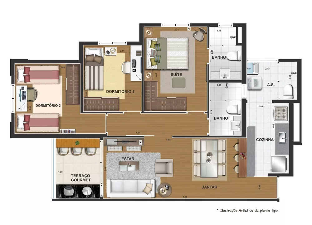 Apartamento, 3 quartos, 77 m² - Foto 1