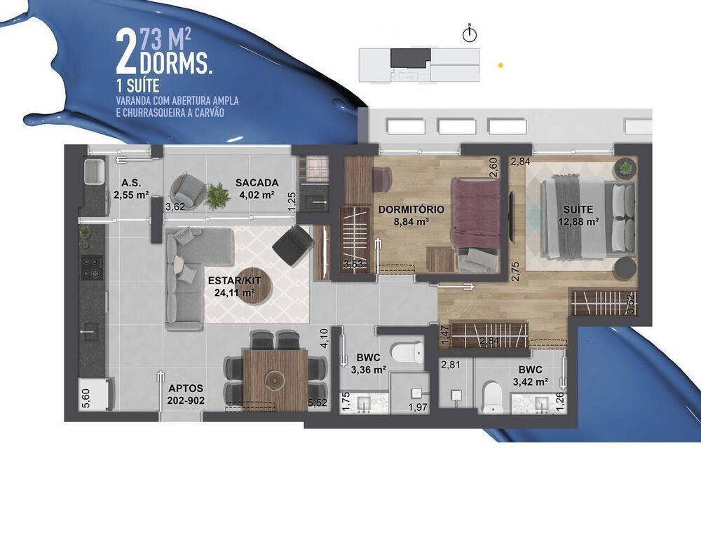 Apartamento, 2 quartos, 73 m² - Foto 1