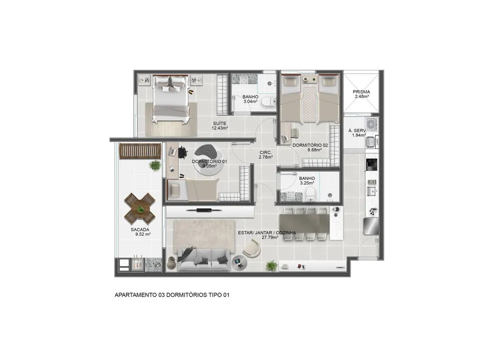 Apartamento, 3 quartos, 76 m² - Foto 2
