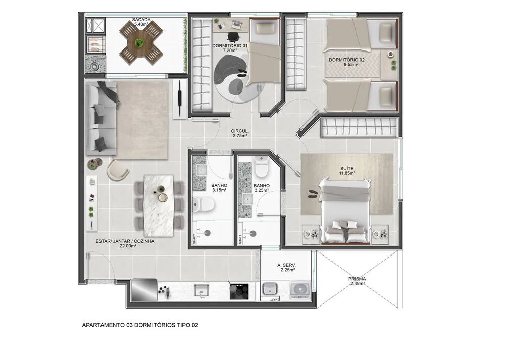 Apartamento, 3 quartos, 76 m² - Foto 3