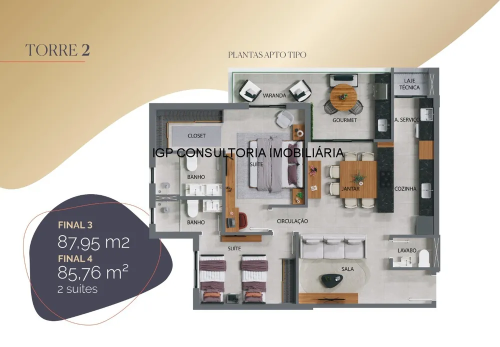 Apartamento, 2 quartos, 87 m² - Foto 2