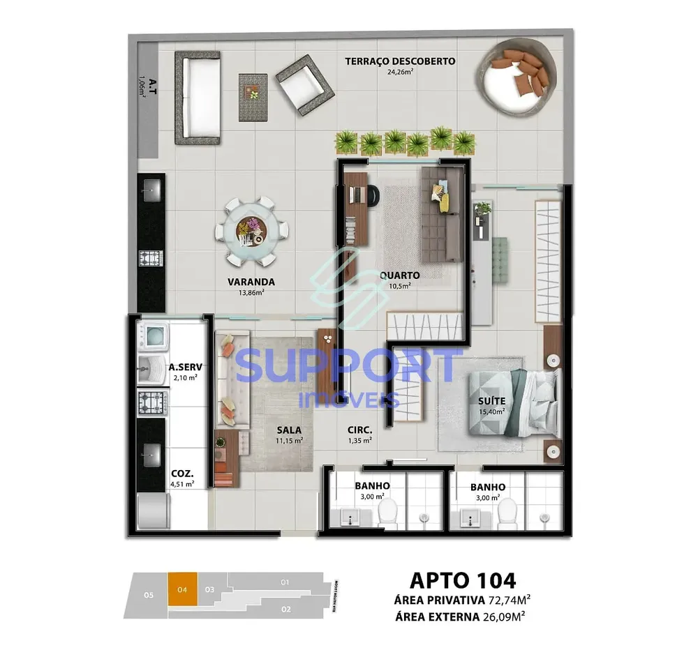 Apartamento, 1 quarto, 139 m² - Foto 1