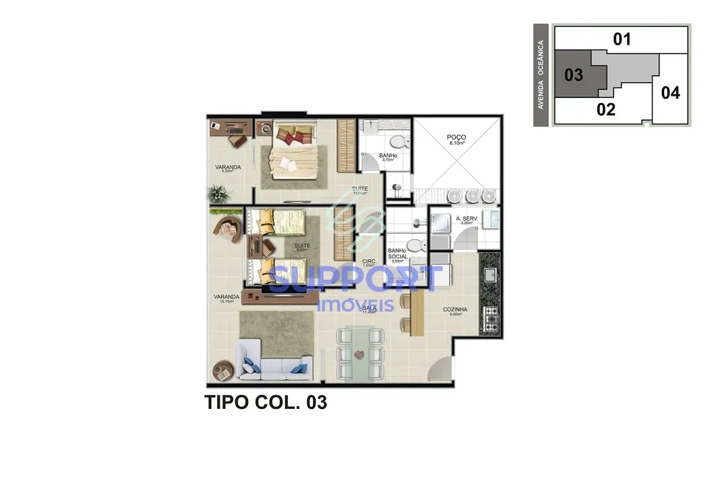 Apartamento, 1 quarto, 121 m² - Foto 1