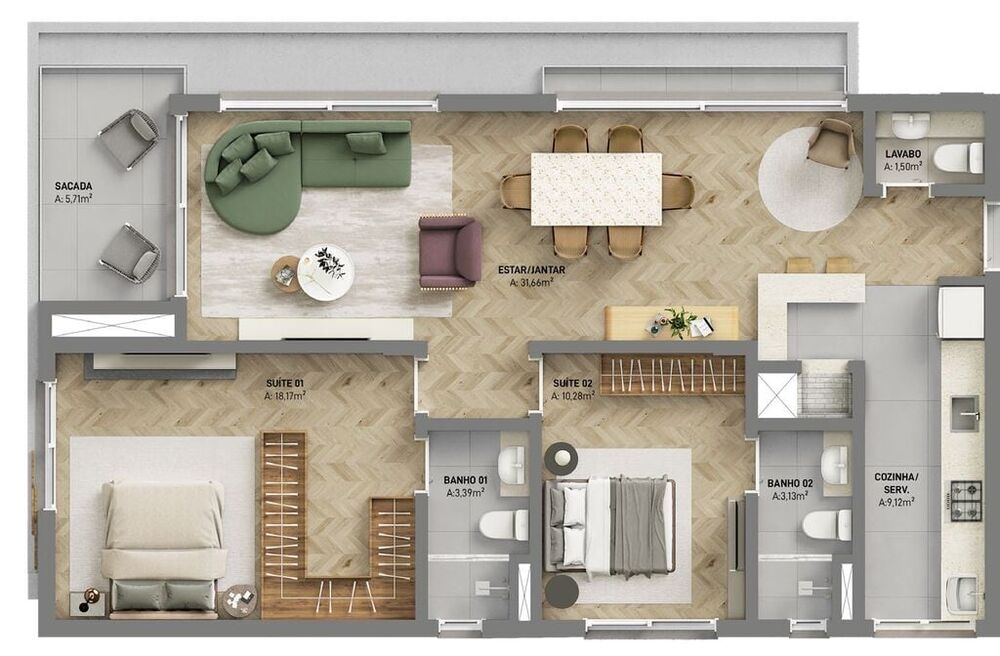 Apartamento, 2 quartos, 102 m² - Foto 1