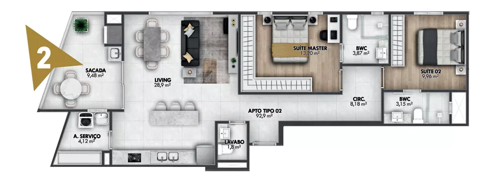 Apartamento, 2 quartos, 103 m² - Foto 3