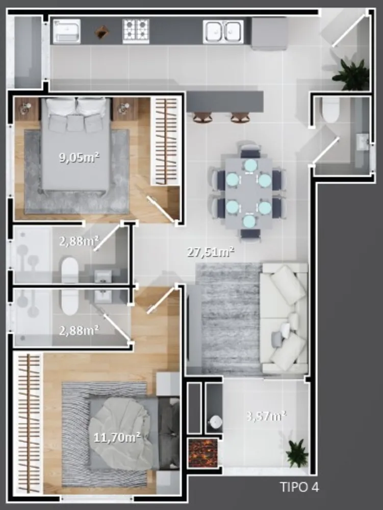 Apartamento, 2 quartos, 70 m² - Foto 2