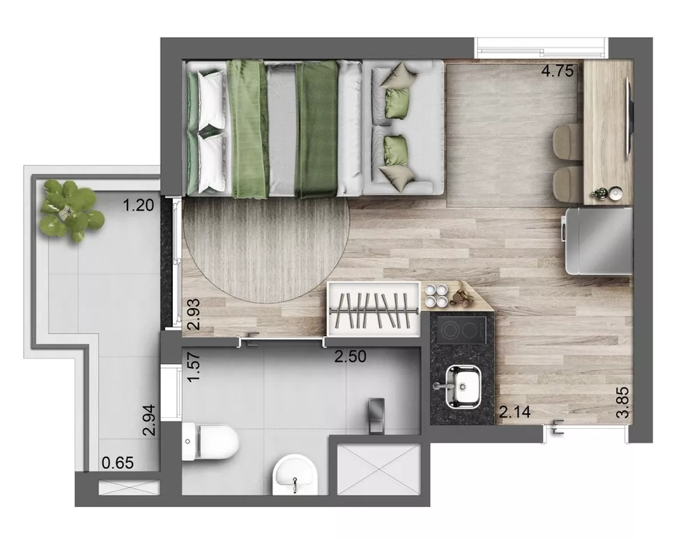 Apartamento, 1 quarto, 43 m² - Foto 3