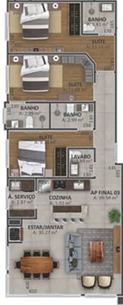 Apartamento, 3 quartos, 99 m² - Foto 3