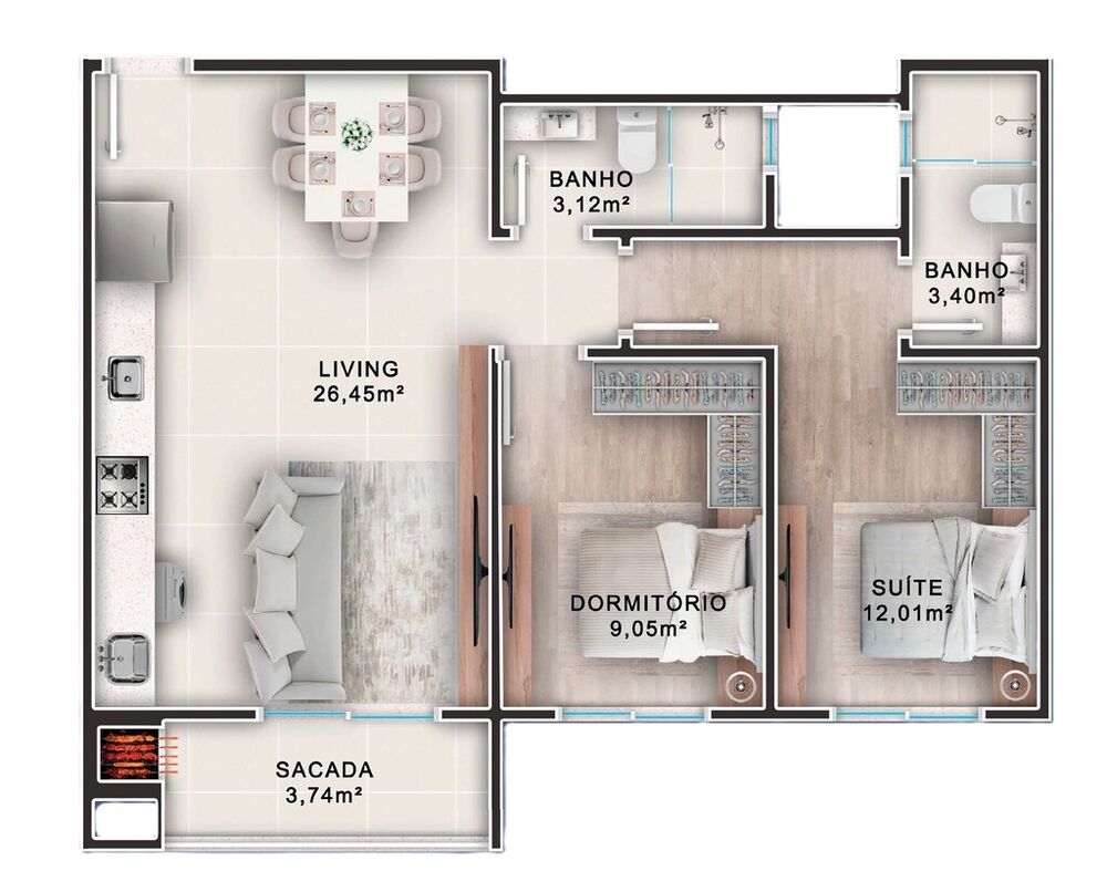 Apartamento, 2 quartos, 75 m² - Foto 2