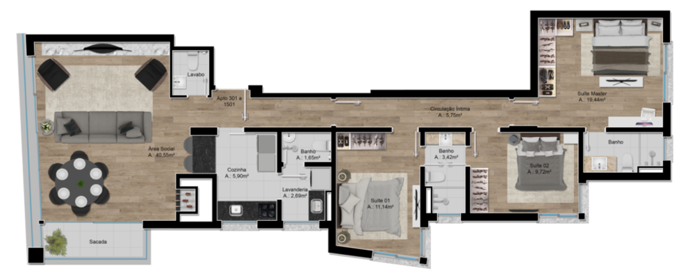 Apartamento, 3 quartos, 124 m² - Foto 2