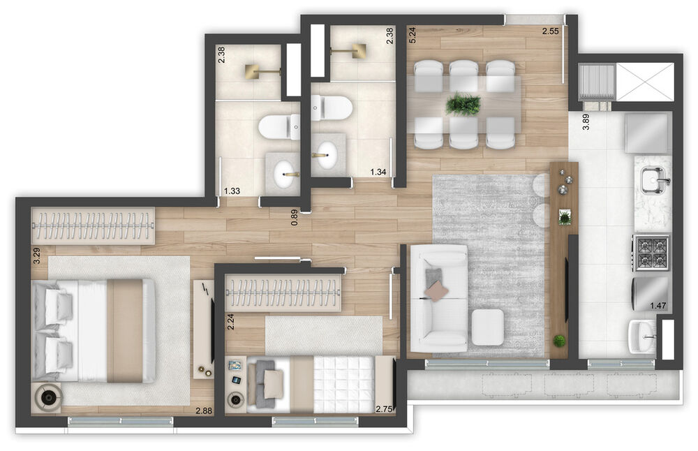 Apartamento, 2 quartos, 56 m² - Foto 3
