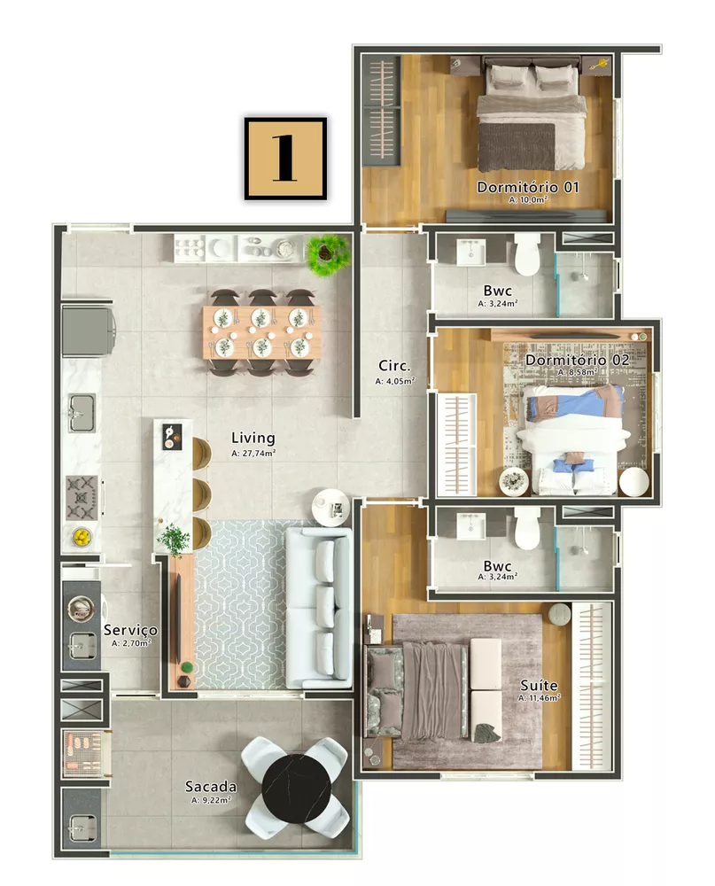 Apartamento, 2 quartos, 76 m² - Foto 1