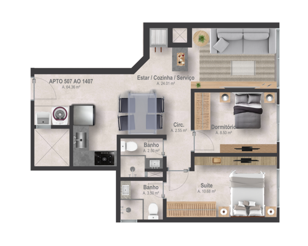 Apartamento, 1 quarto, 62 m² - Foto 4