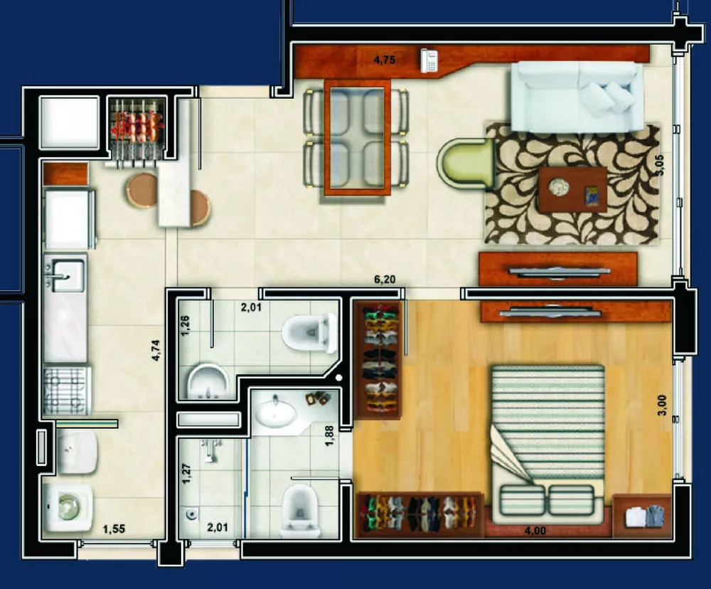 Apartamento, 1 quarto, 52 m² - Foto 7