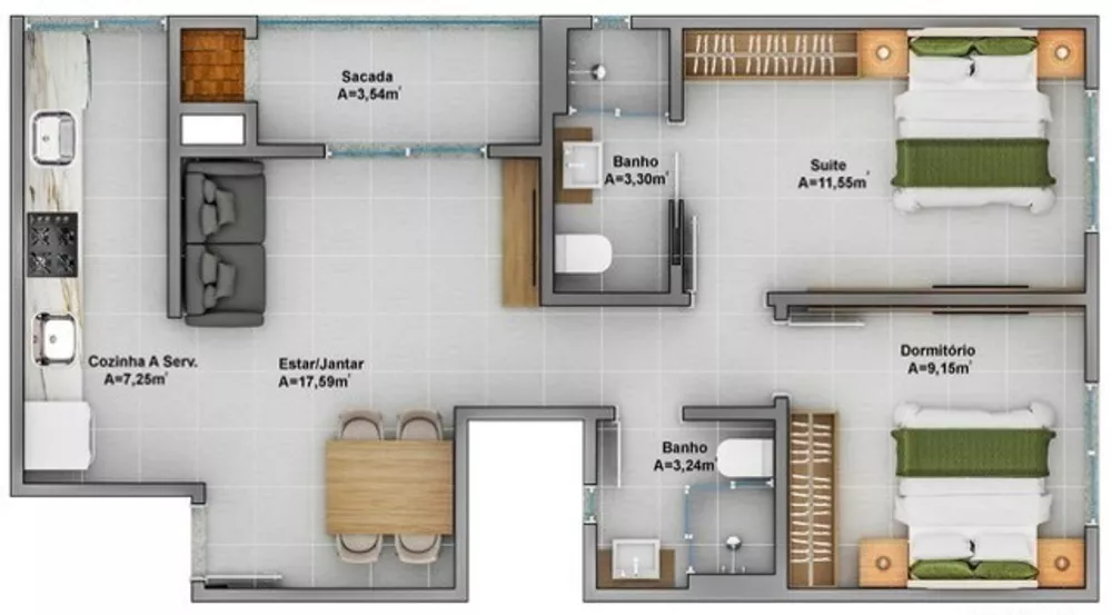 Apartamento, 2 quartos, 66 m² - Foto 1