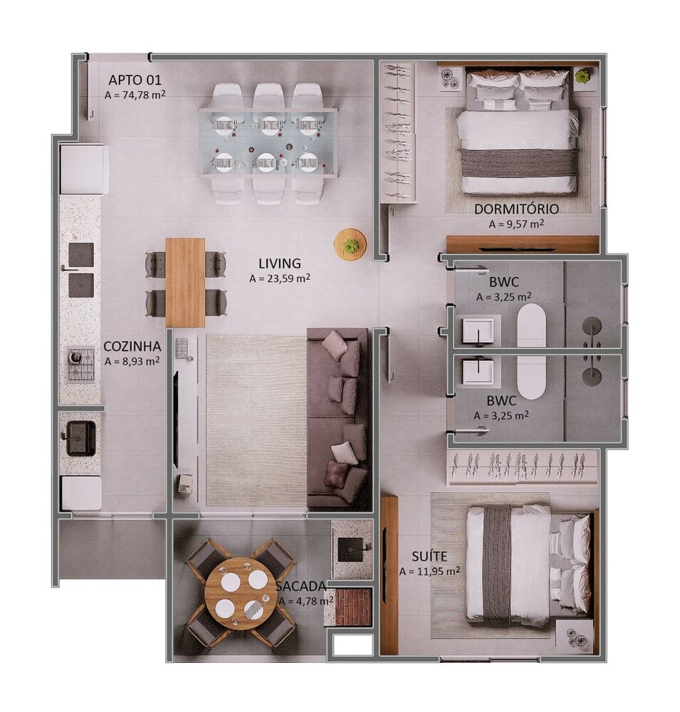 Apartamento, 2 quartos, 74 m² - Foto 2